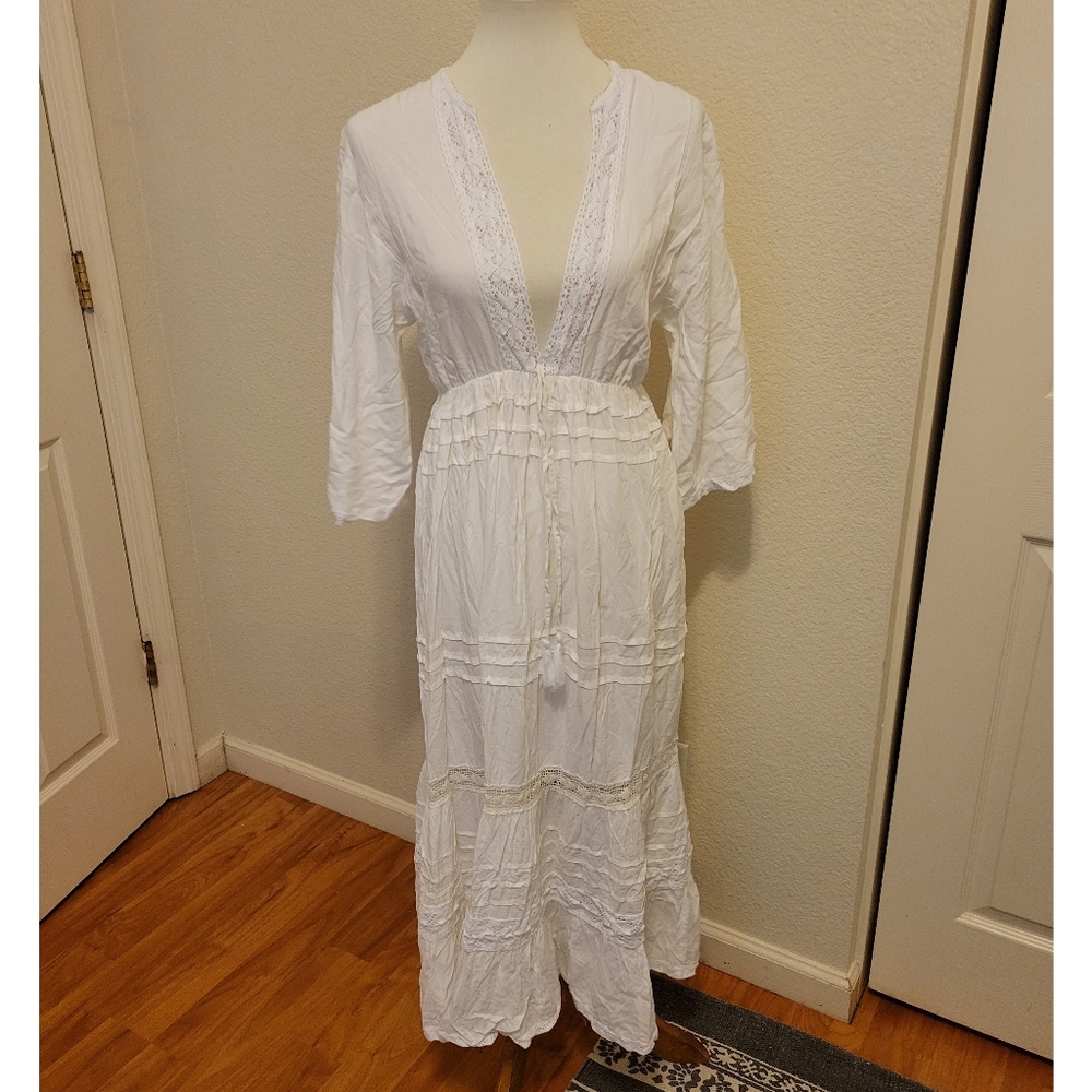 NWT Elegant White Maxi Dress Size L SALTY LEMON DRESS